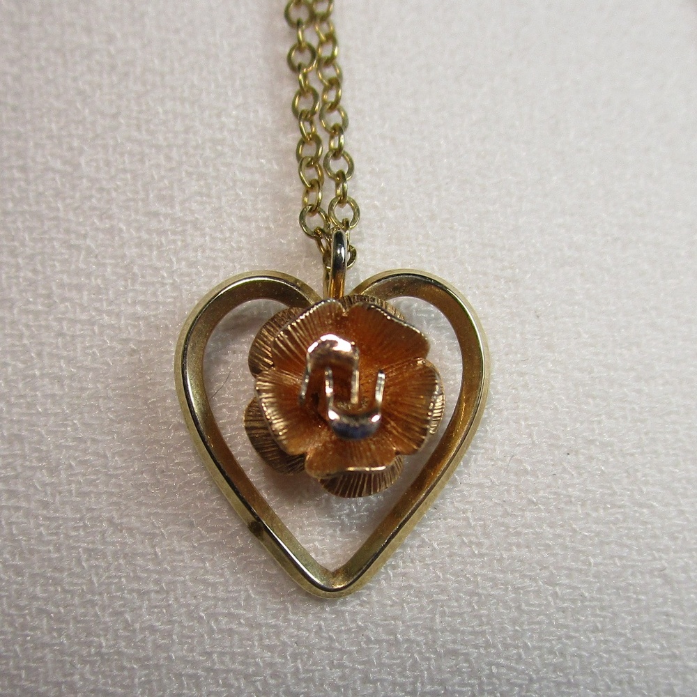 Vintage Feminine Heart and Rose Necklace.